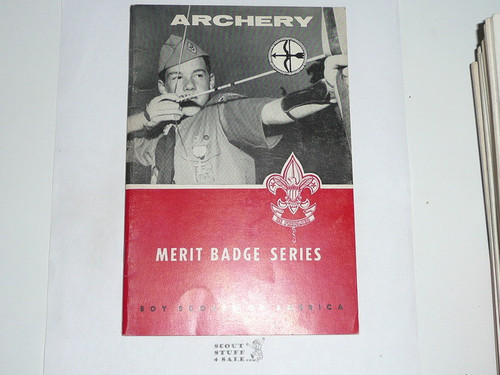 Archery Merit Badge Pamphlet, Type 6, Picture Top Red Bottom Cover, 2-65 Printing