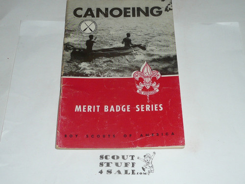 Canoeing  Merit Badge Pamphlet, Type 6, Picture Top Red Bottom Cover, 7-62 Printing