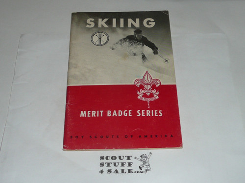 Skiing Merit Badge Pamphlet, Type 6, Picture Top Red Bottom Cover, 1-64 Printing