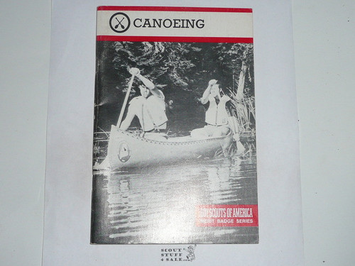 Canoeing Merit Badge Pamphlet, Type 9, Red Band Cover, 3-85 Printing
