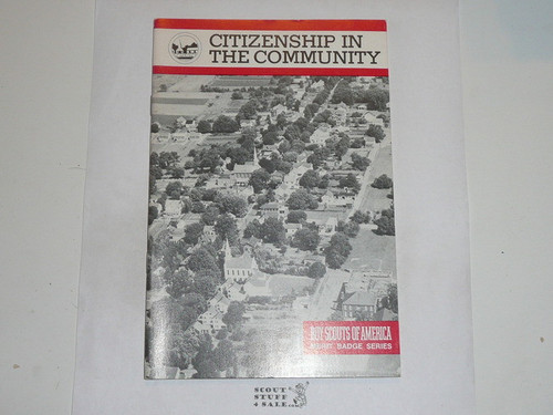 Citizenship in the Community Merit Badge Pamphlet, Type 9, Red Band Cover, 3-87 Printing