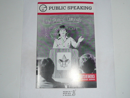 Public Speaking Merit Badge Pamphlet, Type 9, Red Band Cover, 7-82 Printing