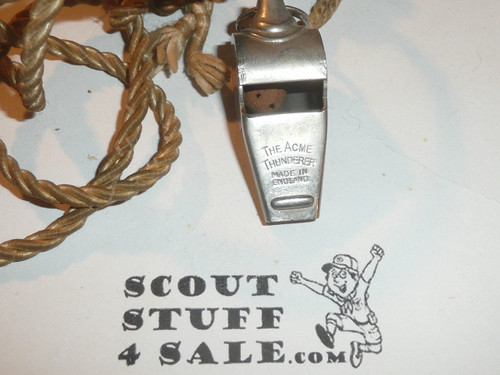 Acme Thunderer Whistle, Made in England, with neck cord