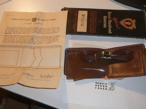 1950's Boy Scout Leather Handicraft Wallet Project, new in box with all materials