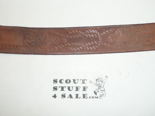 Official Boy Scout Tooled Leather Belt, 34-36" waist, used