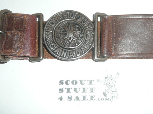 Boy Scouts of Canada Cast Belt Buckle on Leather Belt, some wear