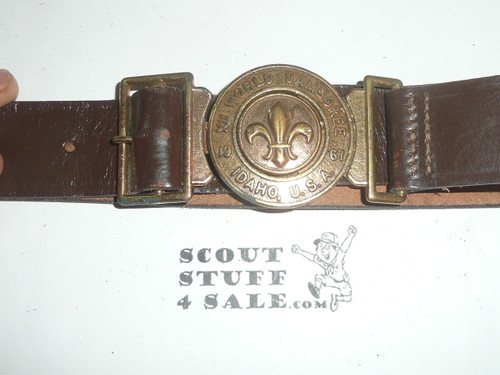 1967 Boy Scout World Jamboree Official Leather Belt with Brass Buckle, size 34, MINT condition
