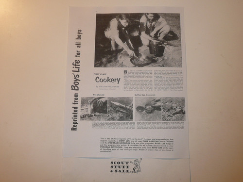 First Class Cookery, By Green Bar Bill, Boys' Life Single Topic Reprint from the 1950's - 1960's , written for Scouts, great teaching materials