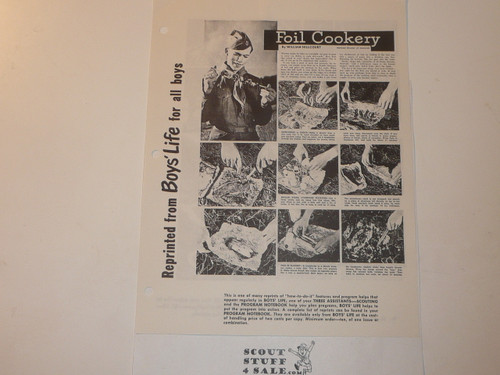 Foil Cookery, By Green Bar Bill, Boys' Life Single Topic Reprint from the 1950's - 1960's , written for Scouts, great teaching materials