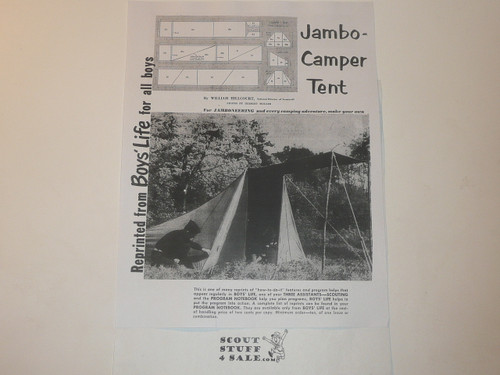 Jambo Camper Tent, By Green Bar Bill, Boys' Life Single Topic Reprint from the 1950's - 1960's , written for Scouts, great teaching materials