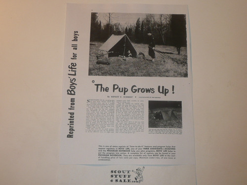 The Pup Tent Grows Up, By Ernest Schmidt, Boys' Life Single Topic Reprint from the 1950's - 1960's , written for Scouts, great teaching materials