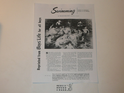 Swimming, By Green Bar Bill, Boys' Life Single Topic Reprint from the 1950's - 1960's , written for Scouts, great teaching materials