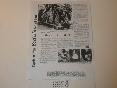 Cooking with Green Bar Bill, By Green Bar Bill, Boys' Life Single Topic Reprint from the 1950's - 1960's , written for Scouts, great teaching materials