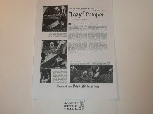 Lazy Camper, By Ernest Schmidt, Boys' Life Single Topic Reprint from the 1950's - 1960's , written for Scouts, great teaching materials
