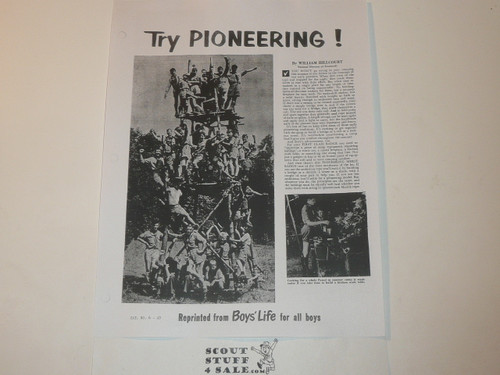 Try Pioneering, By Green Bar Bill, Boys' Life Single Topic Reprint from the 1950's - 1960's , written for Scouts, great teaching materials