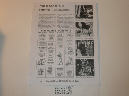 Fire Making Hints, By Green Bar Bill, Boys' Life Single Topic Reprint from the 1950's - 1960's , written for Scouts, great teaching materials