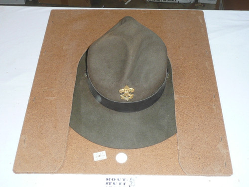 Official Boy Scout Campaign Hat with Hat Pin (Smokey the Bear hat), size 6 3/4, Like new with storage board