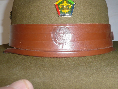 Official Boy Scout Campaign Hat with Wood Bage and Eagle Pins (Smokey the Bear hat), size 7 1/8, Like new with hat storage Box