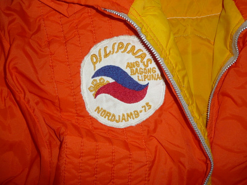 1975 World Jamboree Philippines Contingent Jacket with contingent patch, rare NordJamb75 Patch and other patches