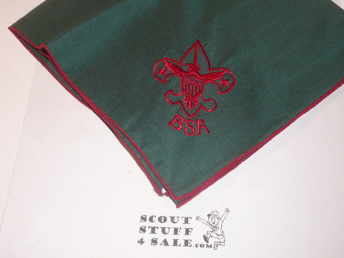 BSA National Supply Troop Neckerchief, Embroidered Emblem with piping, Triangle, Green/Red