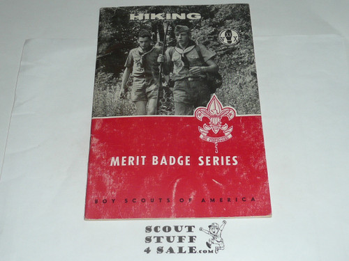 Hiking Merit Badge Pamphlet, Type 6, Picture Top Red Bottom Cover, 5-64 Printing