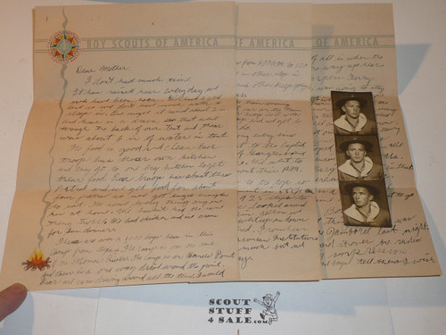 1937 National Jamboree 3 Page Letter Home from Scout on Jamboree Stationary and a strip of Pictures