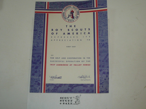 1957 National Jamboree Certificate of Appreciation