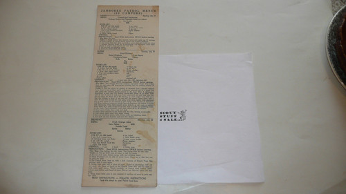 1957 National Jamboree Troop Menus and instructions for the Jamboree