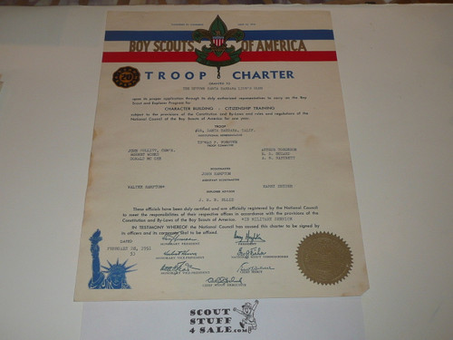 1951 Boy Scout Troop Charter, February, 20 year Veteran Troop