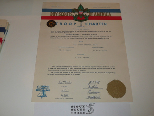 1956 Boy Scout Troop Charter, February, 20 Year Veteran Troop