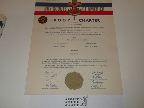 1957 Boy Scout Troop Charter, February, 25 Year Veteran Troop