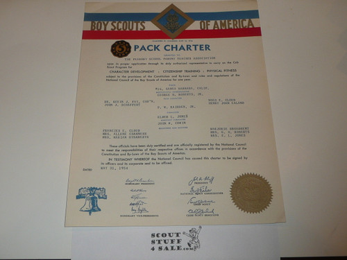 1954 Cub Scout Pack Charter, May, 5 Year Veteran Pack
