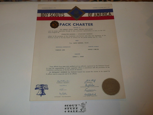 1956 Cub Scout Pack Charter, May, 5 Year Veteran Pack