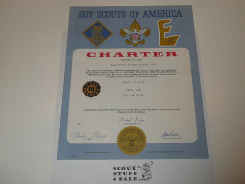 1973 Cub Scout Pack Charter, March, 10 year veteran pack
