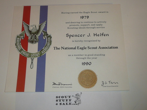 1979 National Eagle Scout Association Member Certificate, presented