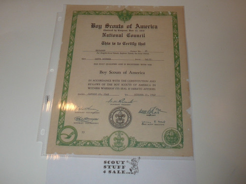 1942 Explorer Scout Patrol Charter, OBSCURE Nationally Issued Certificate