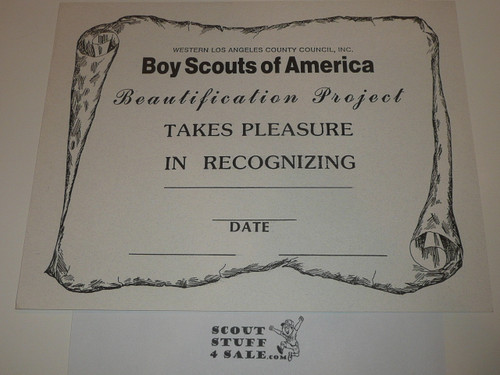 Western Los Angeles County Council Beautification Project Certificate, Blank