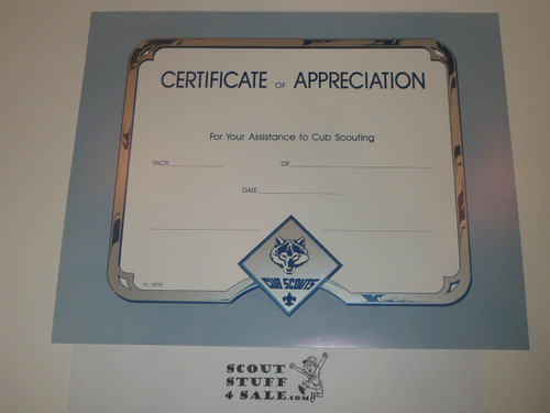 Cub Scout Certificate of Appreciation, blank