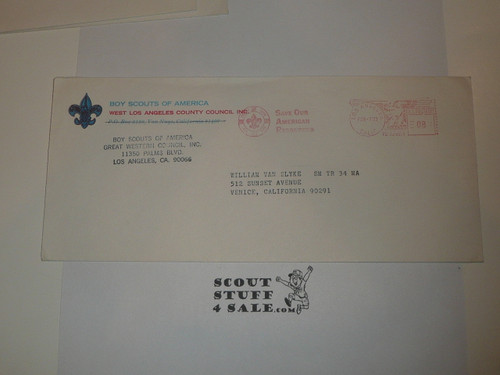 1972 Earliest Great Western Council Envelope for Palms (West Los Angeles County Council), used