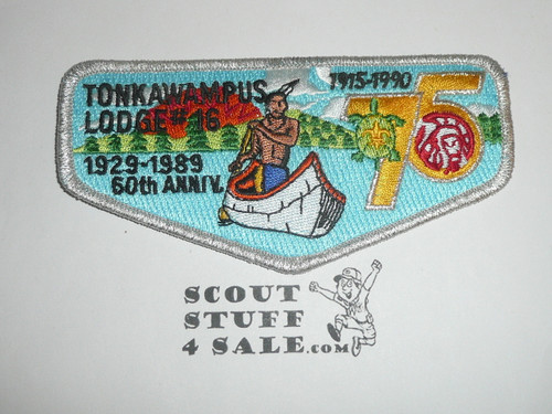 Order of the Arrow Lodge #16 Tonkawampus s4 BSA 75th Anniversary error Flap Patch