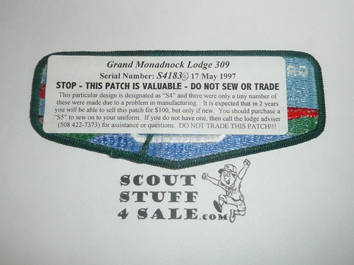 Order of the Arrow Lodge #309 Grand Monadnock s4a Flap Patch, 75 made