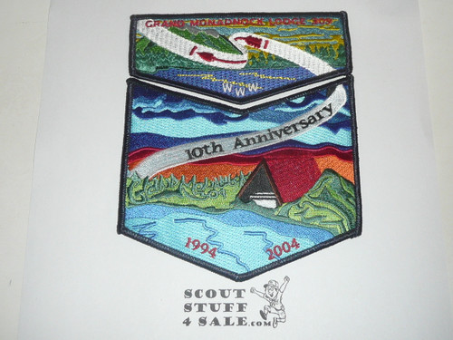Order of the Arrow Lodge #309 Grand Monadnock s7 + x4 10th Anniversary 2-piece Flap Patch set