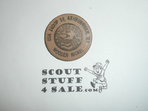 1987-1988 Boy Scout World Jamboree USA Contingent Troop 18 Wooden Nickel