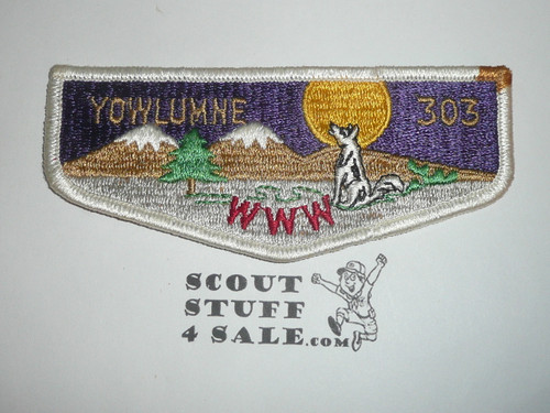Order of the Arrow Lodge #303 Yowlumne s1 Flap Patch, small spot at upper right