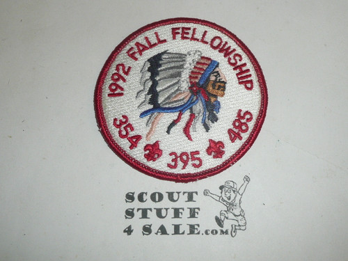 Order of the Arrow Lodge #354, 395, 485 Mayi Kowaunkamish Tehama 1992 tri-lodge Fall Fellowship Patch