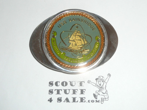 USS Bainbridge Silver Plate Belt Buckle, United States Navy, New in Bag
