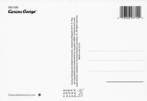 Curious George Cartoon Postcard by Classico San Francisco #342-030