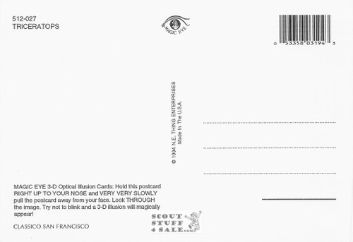 Triceratops - Magic Eye 3D Optical Illusion Postcard, Classico SF #512-027