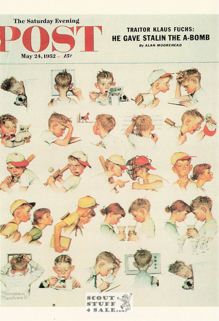 A DAY IN THE LIFE OF A BOY, Norman Rockwell Postcard, Sat Eve Post, #611-028