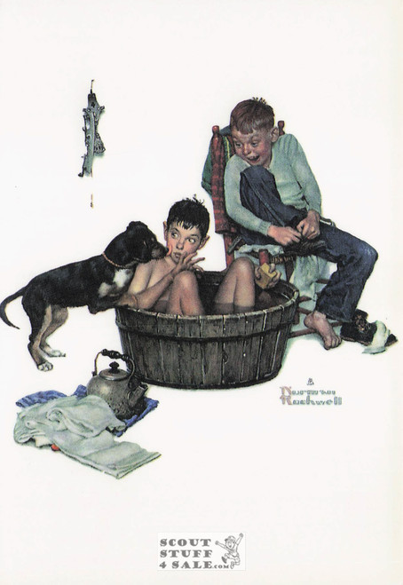 ME AND MY PAL-A LICKIN' GOOD BATH, Norman Rockwell Postcard, #611-044